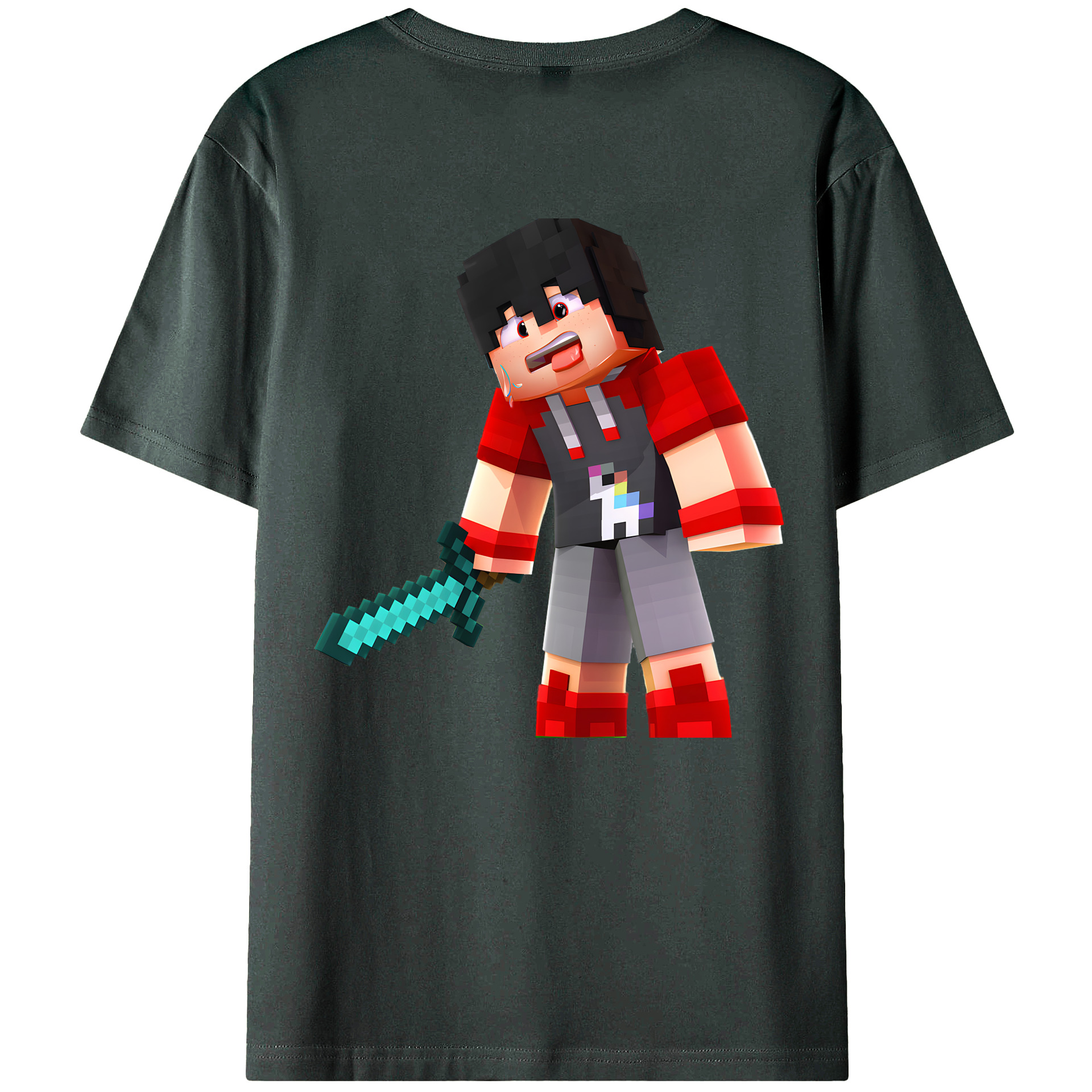 （画像用） マインクラフト ブロックの世界 Minecraft MC Block world 綿100％ メンズ半袖Tシャツ（バックプリント） 通気性